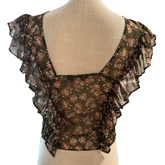 Zara Floral Ruffle Blouse with Beaded Embroidery - Picture 2 of 8